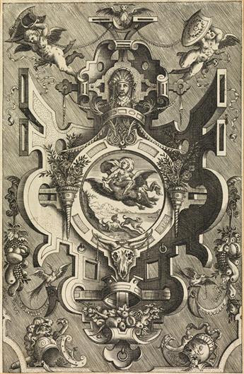 PIETER VAN DER HEYDEN (after Jacob Floris) Group of 5 engravings of mytholgical subjects in elaborate decorative panels